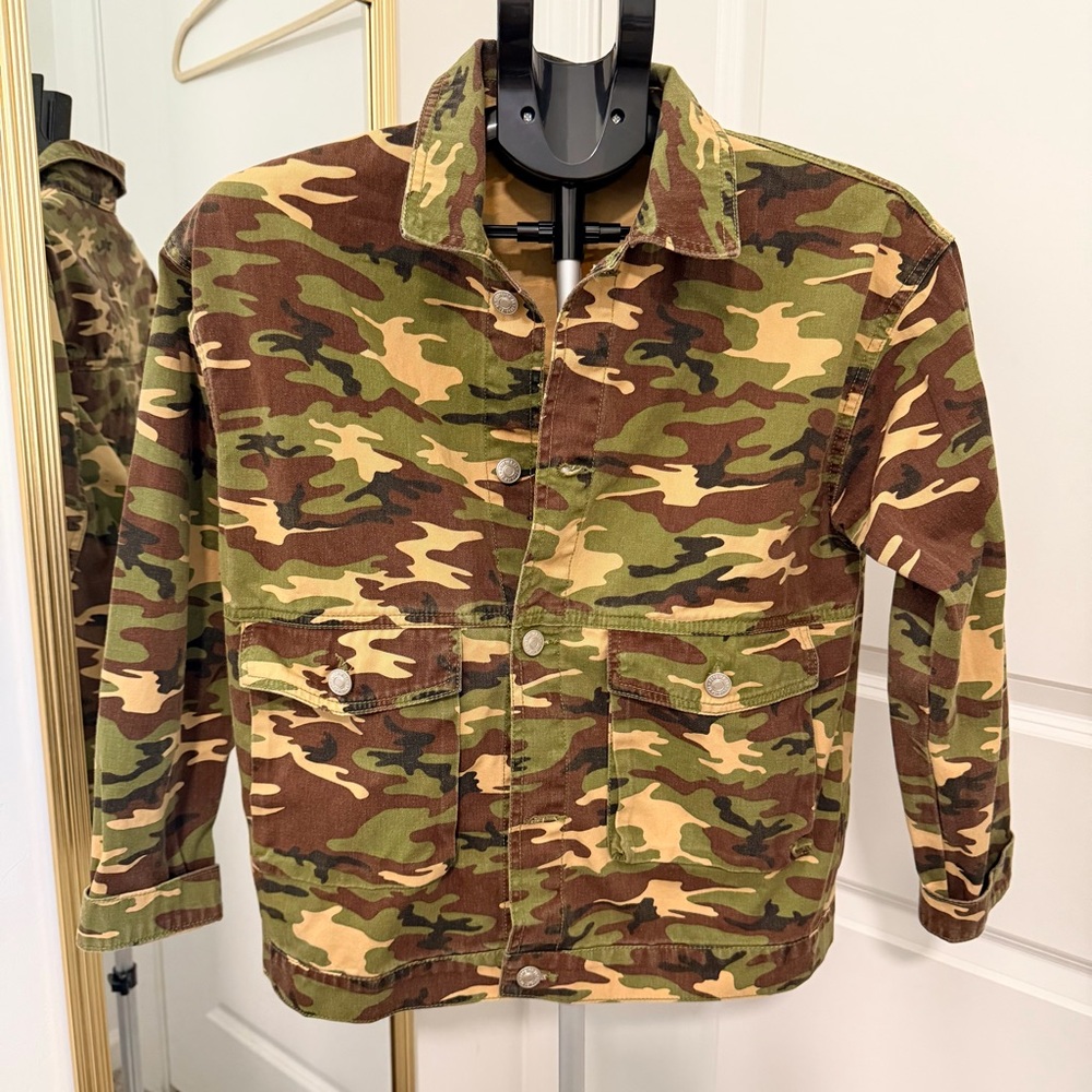 Forever 21 Boys' Camouflage Jean Jacket - Green, Brown, Tan